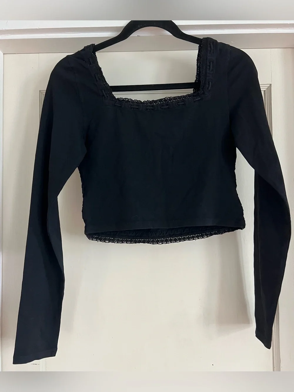 Free People Square Neck Scarlet Smocked Long Sleeve in Black Size Small NWT